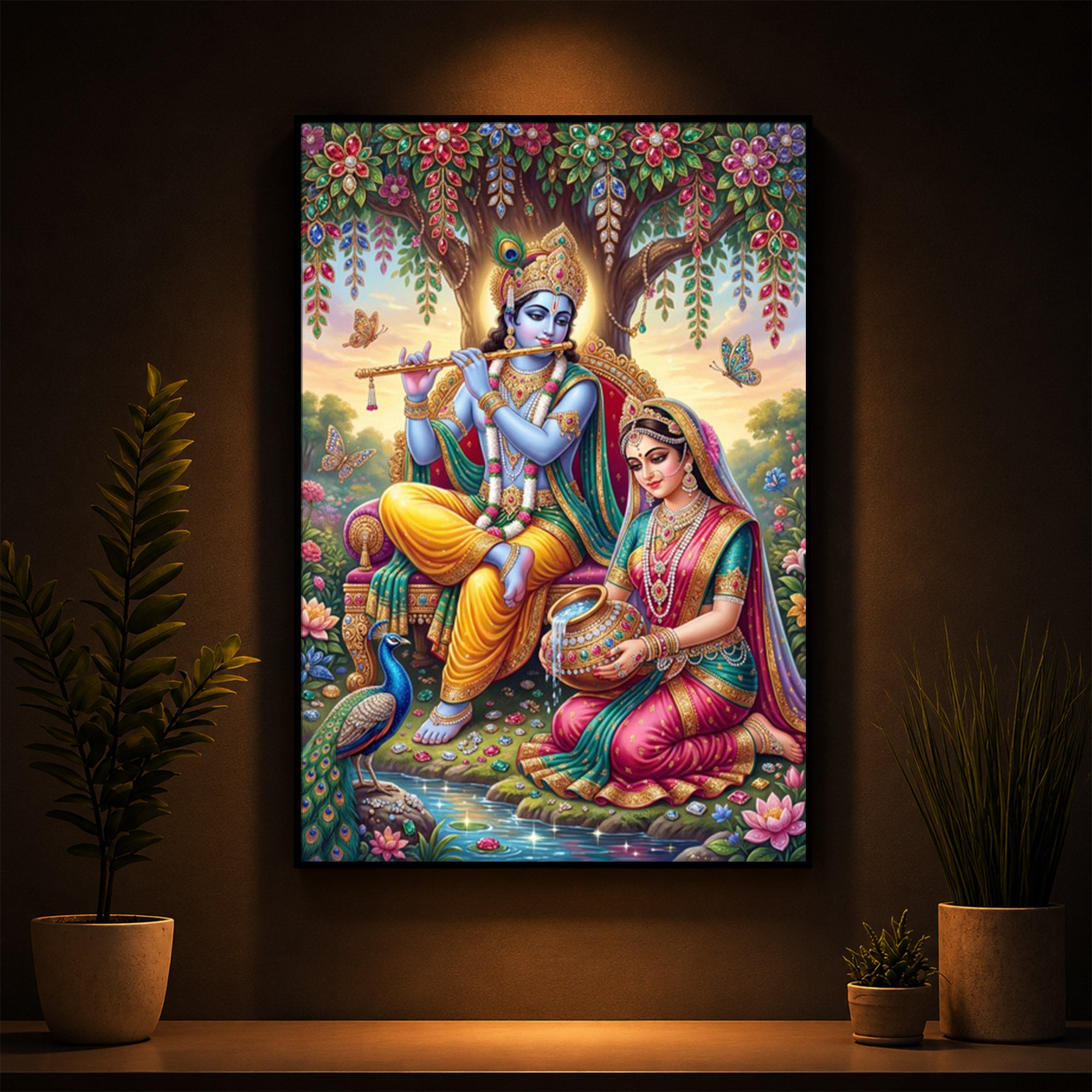 Krishna’s Flute with Radha’s Devotion Modern Luxury Backlight Vertical Wall Art