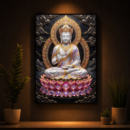 Buddha Seated On A Pink Lotus Modern Luxury Backlight Vertical Wall Art