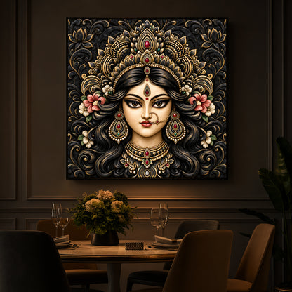 Divine Face of Durga Modern Luxury Backlight Square Wall Art