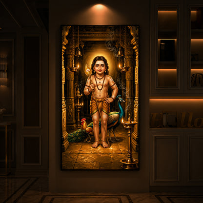 God Bala Muruga Modern Luxury Backlight Vertical Wall Art