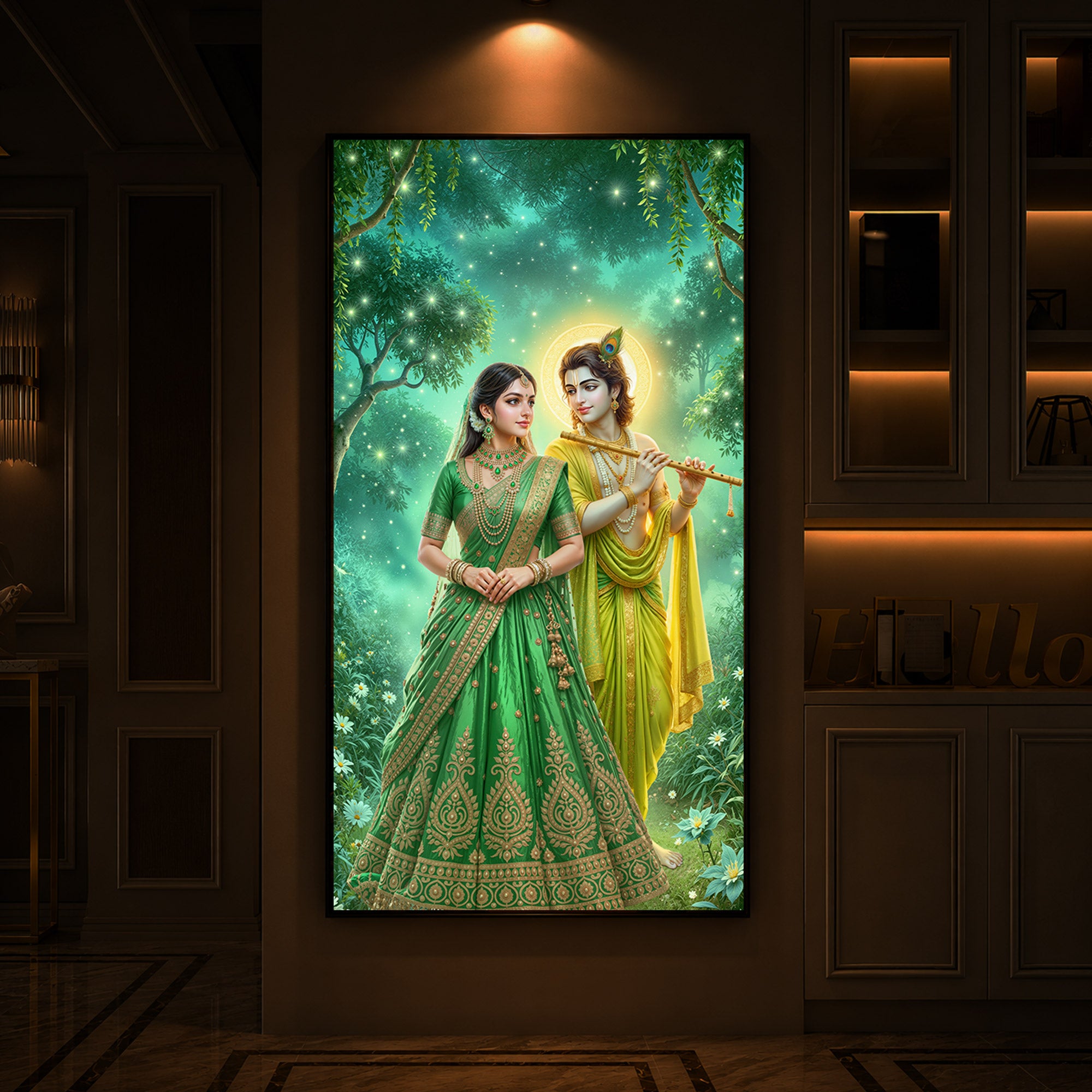 Shri Radhe Krishna Modern Luxury Backlight Vertical Wall Art
