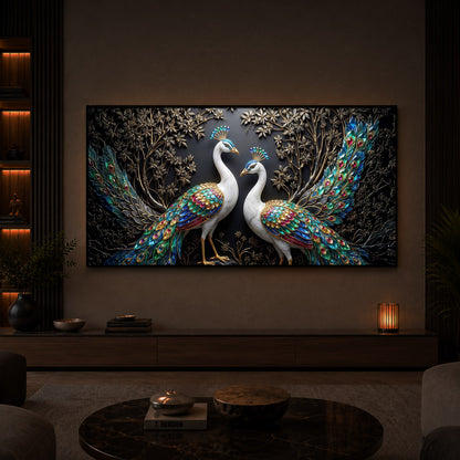 Serene Peacock Modern Luxury Backlight Horizontal Wall Art