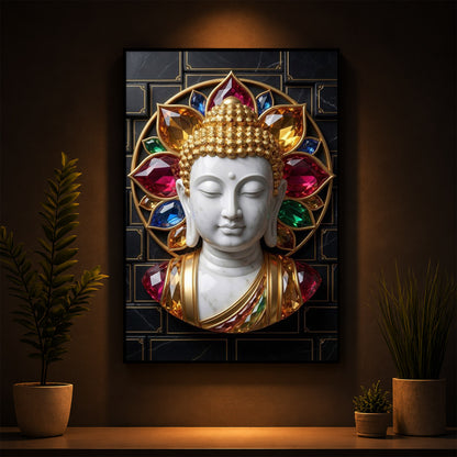 White Buddha Face Modern Luxury Backlight Vertical Wall Art