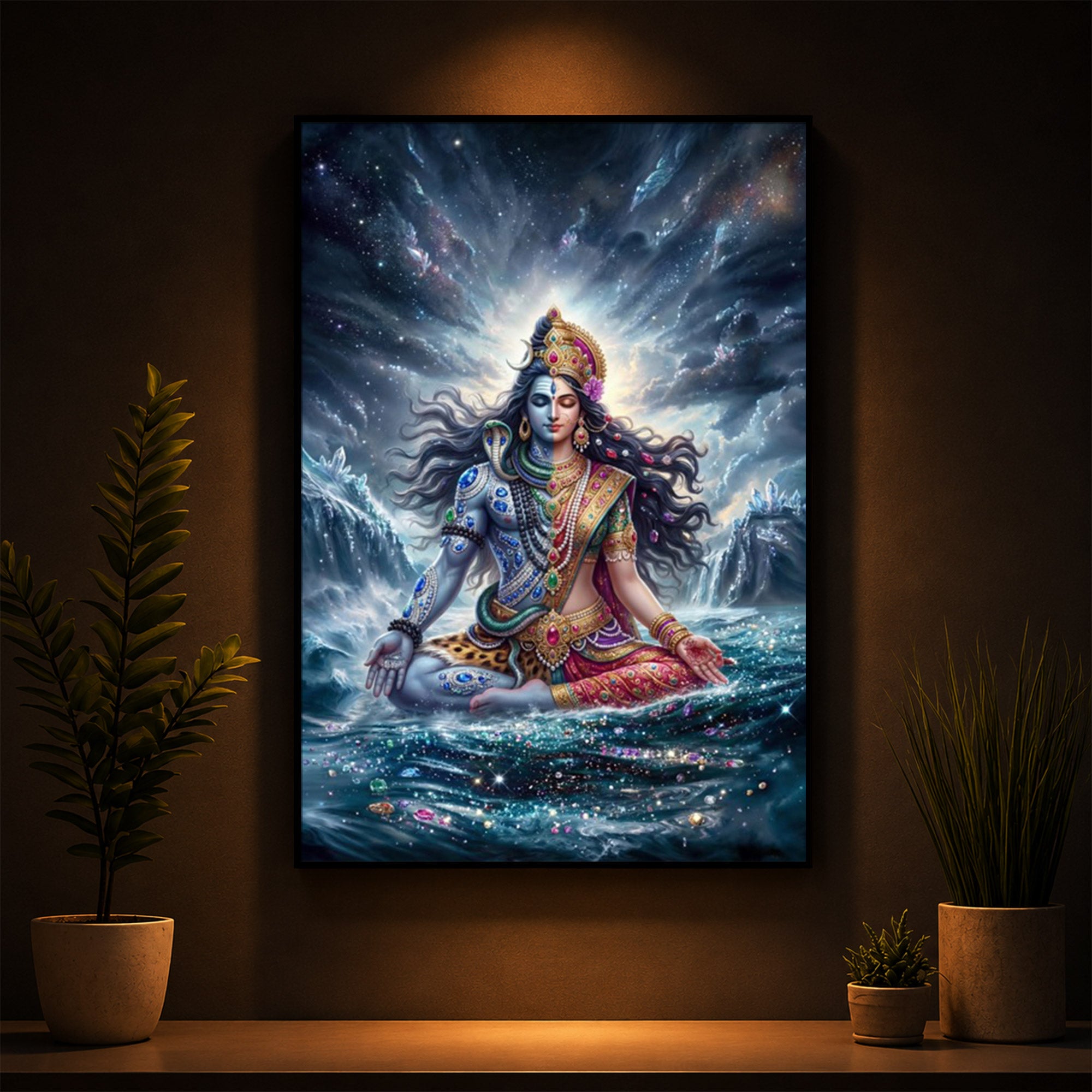Ardhanarishvara Modern Luxury Backlight Vertical Wall Art