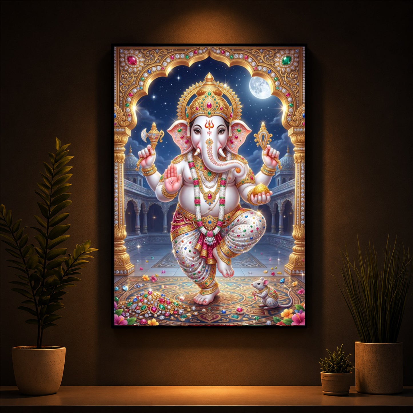 Hindu Shree Ganesh Modern Luxury Backlight Vertical Wall Art