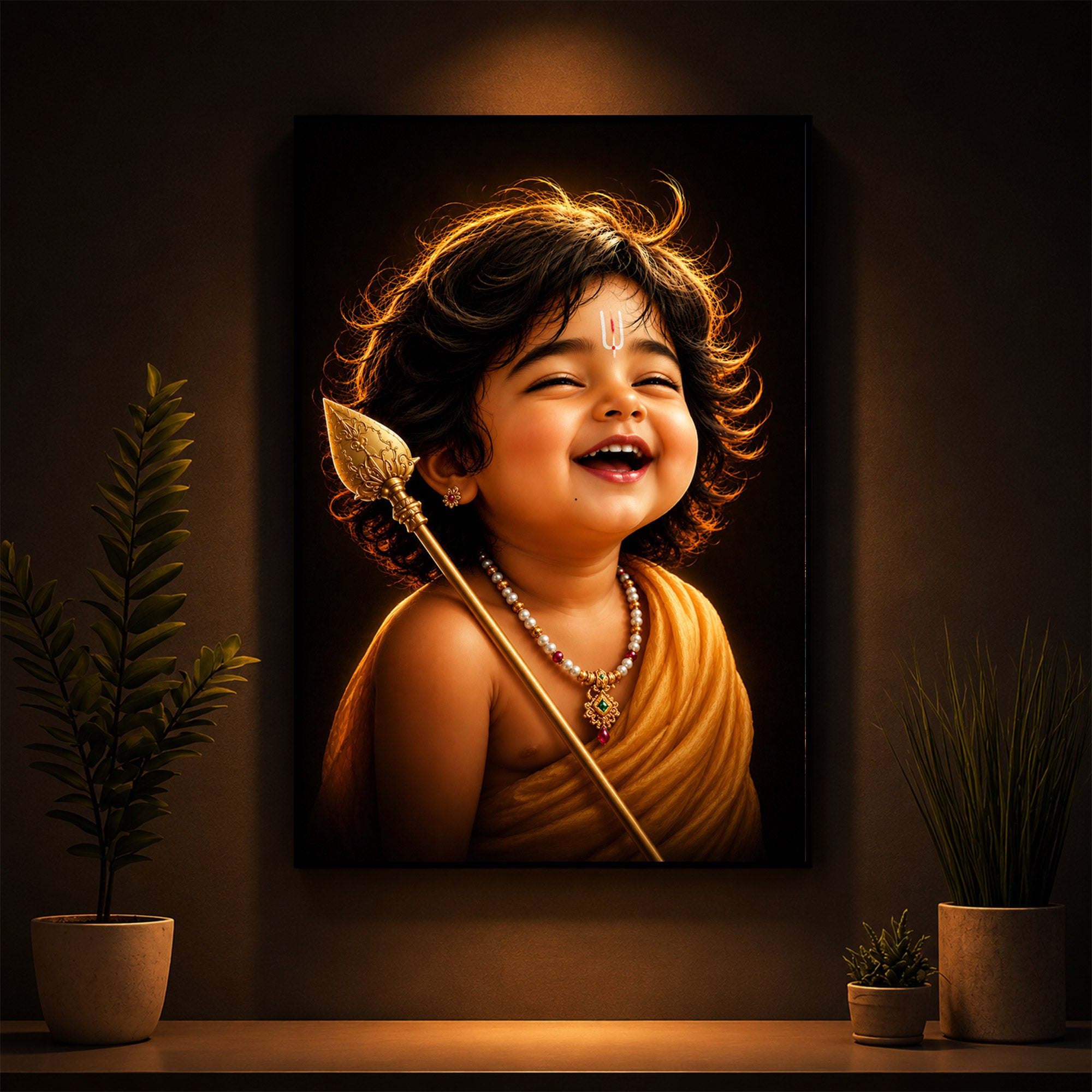 Child Lord Murugan Modern Luxury Backlight Vertical Wall Art