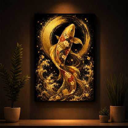 Golden Koi Fish Modern Luxury Backlight Vertical Wall Art