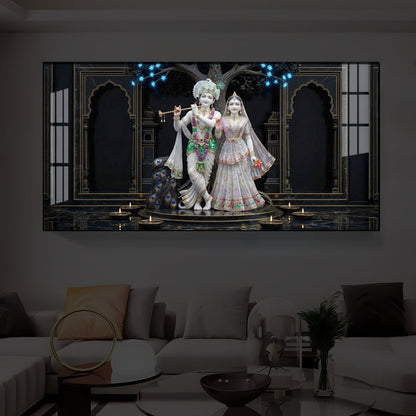 Radha Krishna With Flute Modern Luxury Backlight Horizontal Wall Art