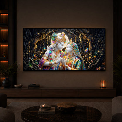 Spiritual Moonlight Radha Krishna Modern Luxury Backlight Horizontal Wall Art