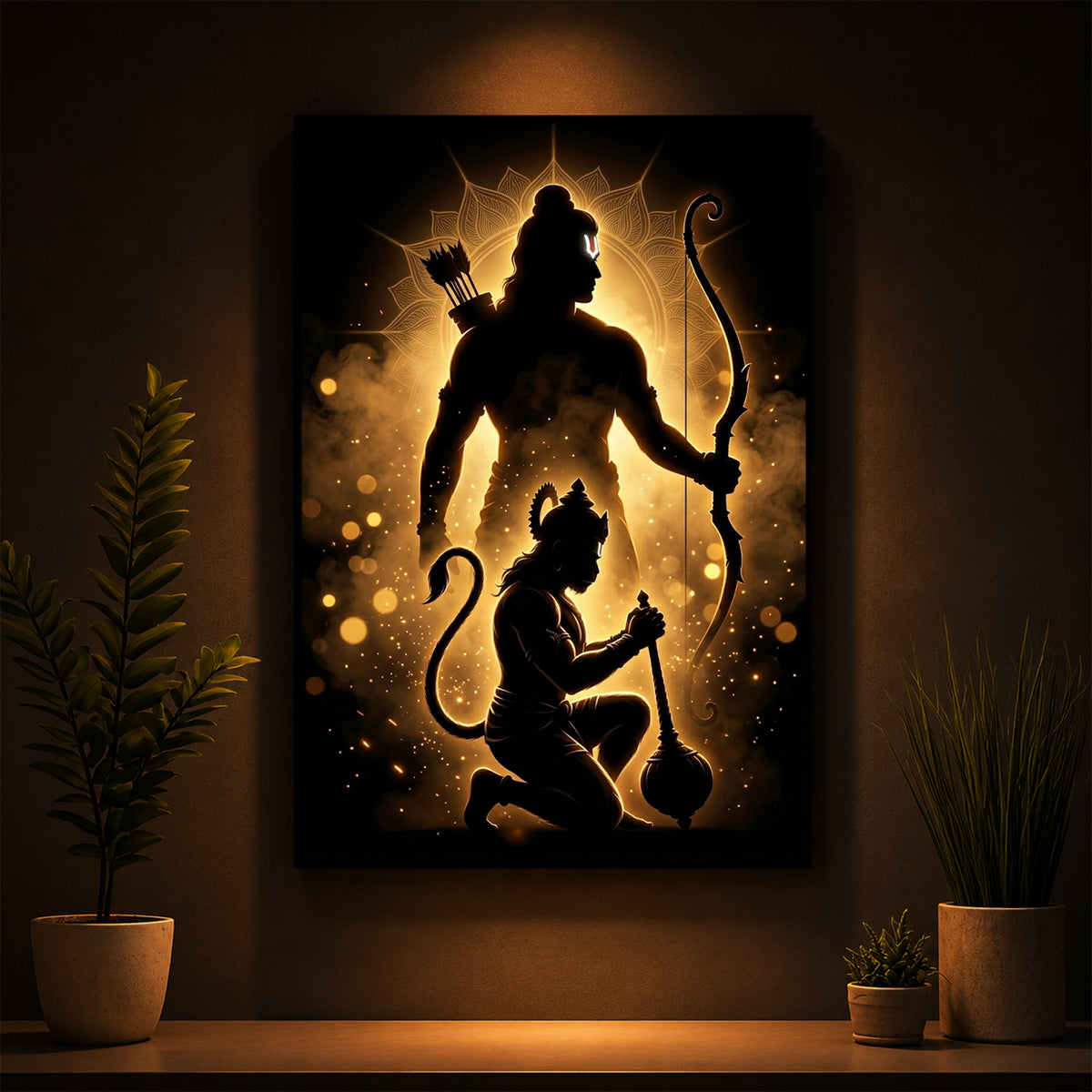 Lord Ram & Hanuman Modern Luxury Backlight Vertical Wall Art
