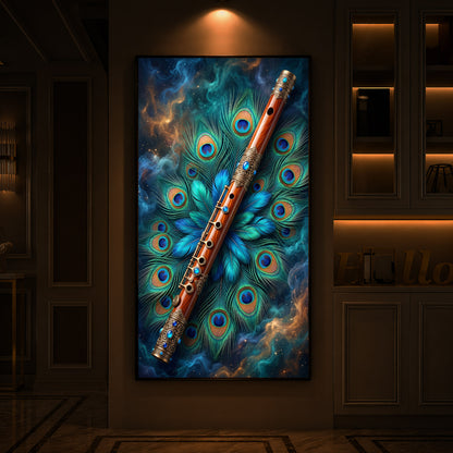 Flute With Peacock Feather Modern Luxury Backlight Vertical Wall Art