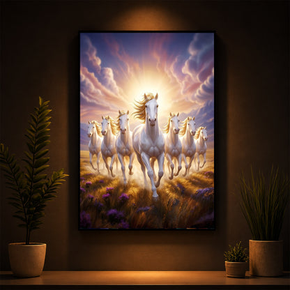 Seven Horses Running Together Modern Luxury Backlight Vertical Wall Art