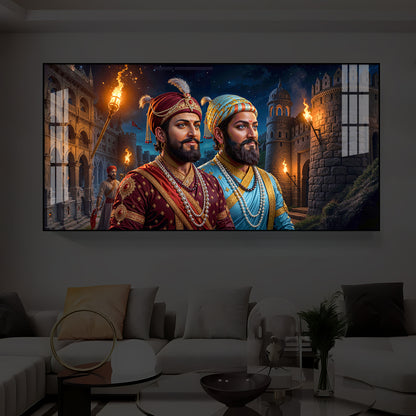 Chhatrapati Shivaji Maharaj with Chhatrapati Sambhaji Modern Luxury Backlight Horizontal Wall Art