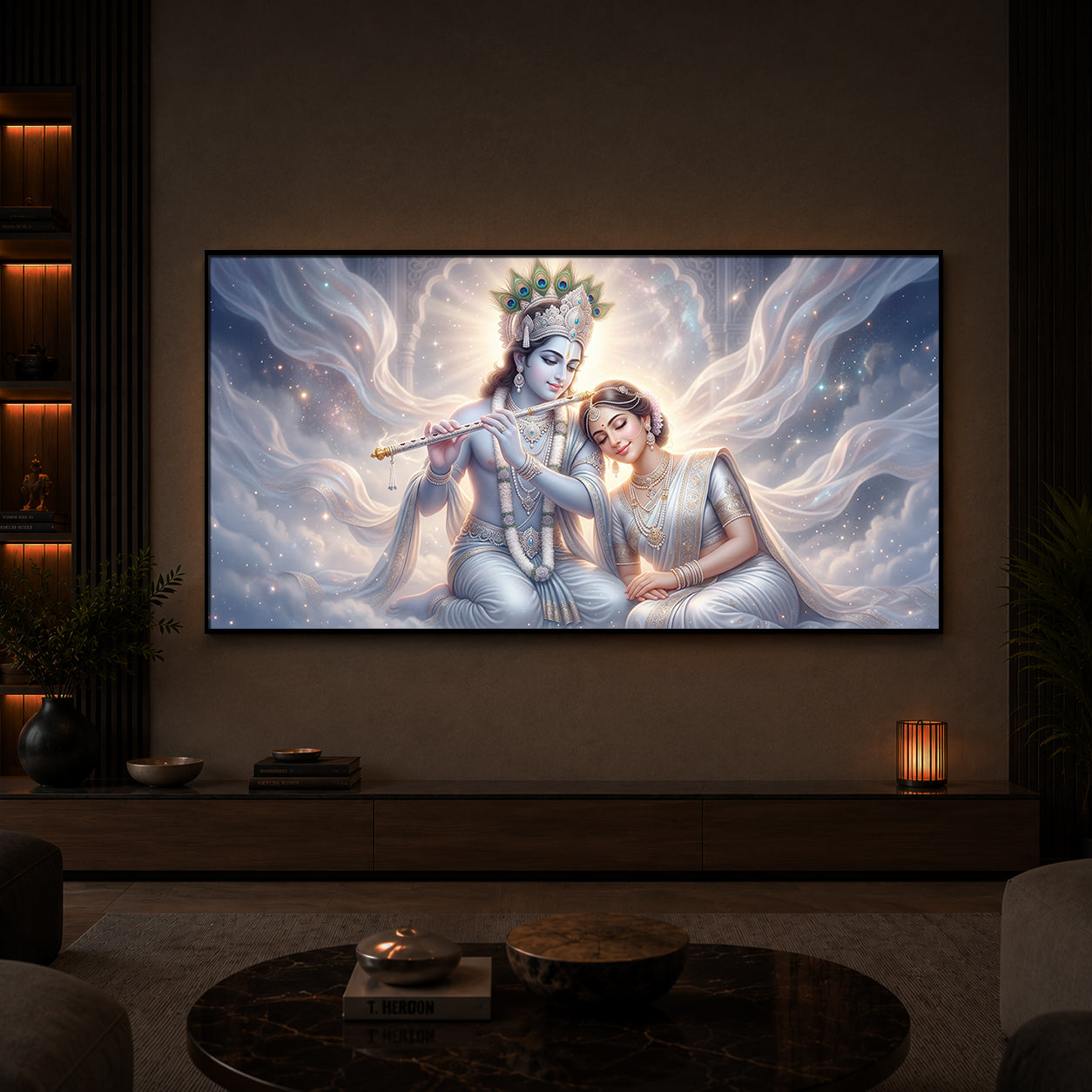 Krishna Radha Modern Luxury Backlight Horizontal Wall Art
