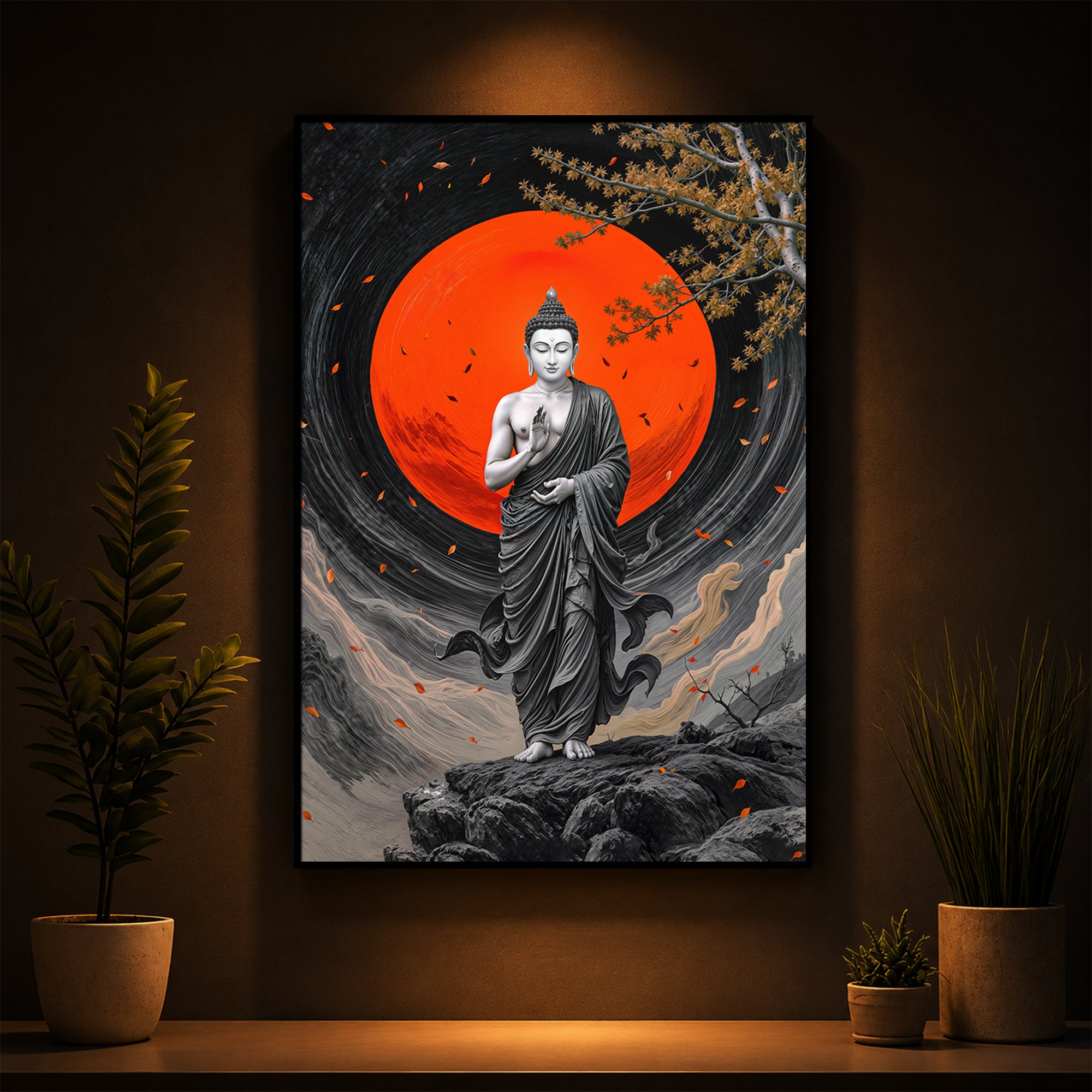Buddhay Ji Modern Luxury Backlight Vertical Wall Art