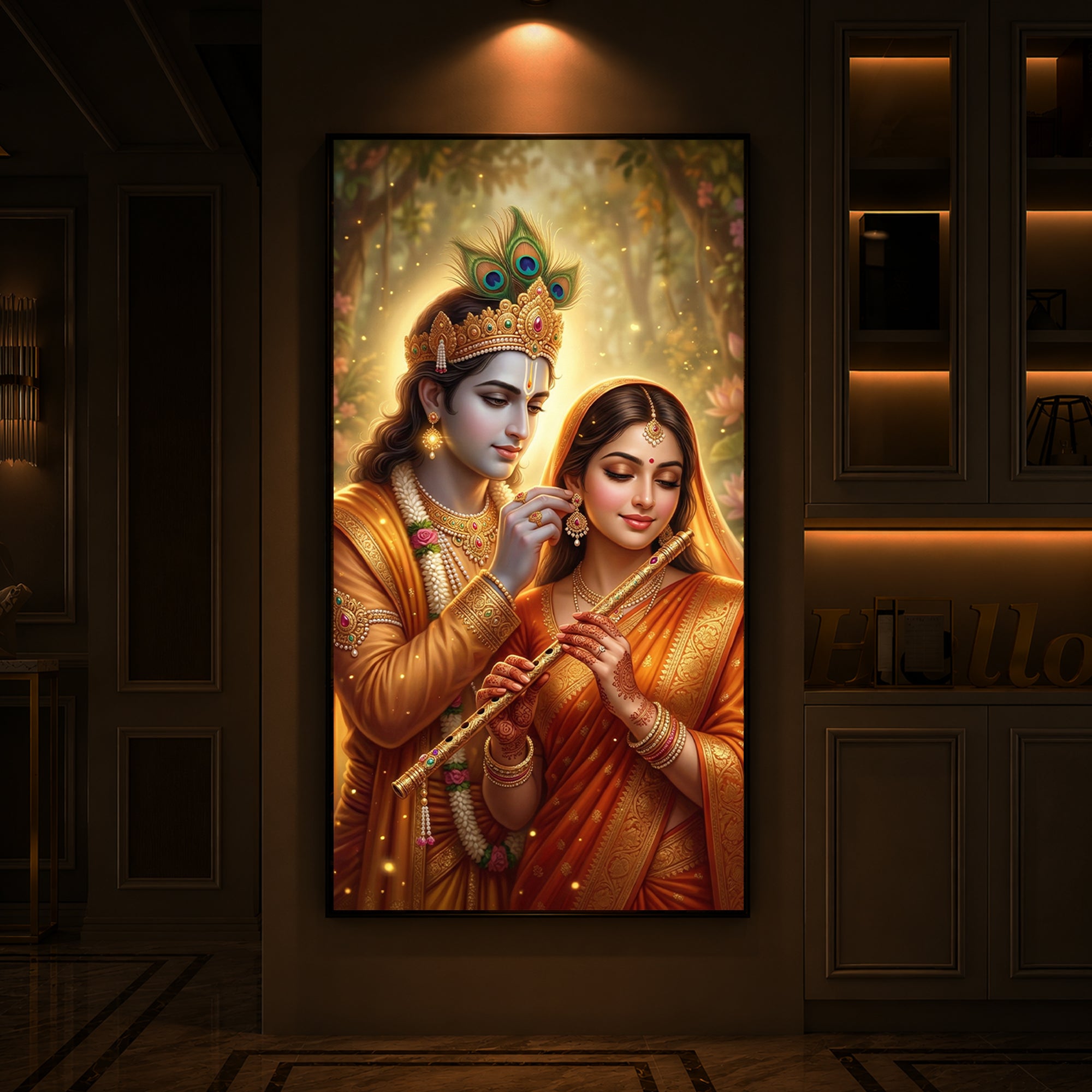Jai Radha Krishna Modern Luxury Backlight Vertical Wall Art