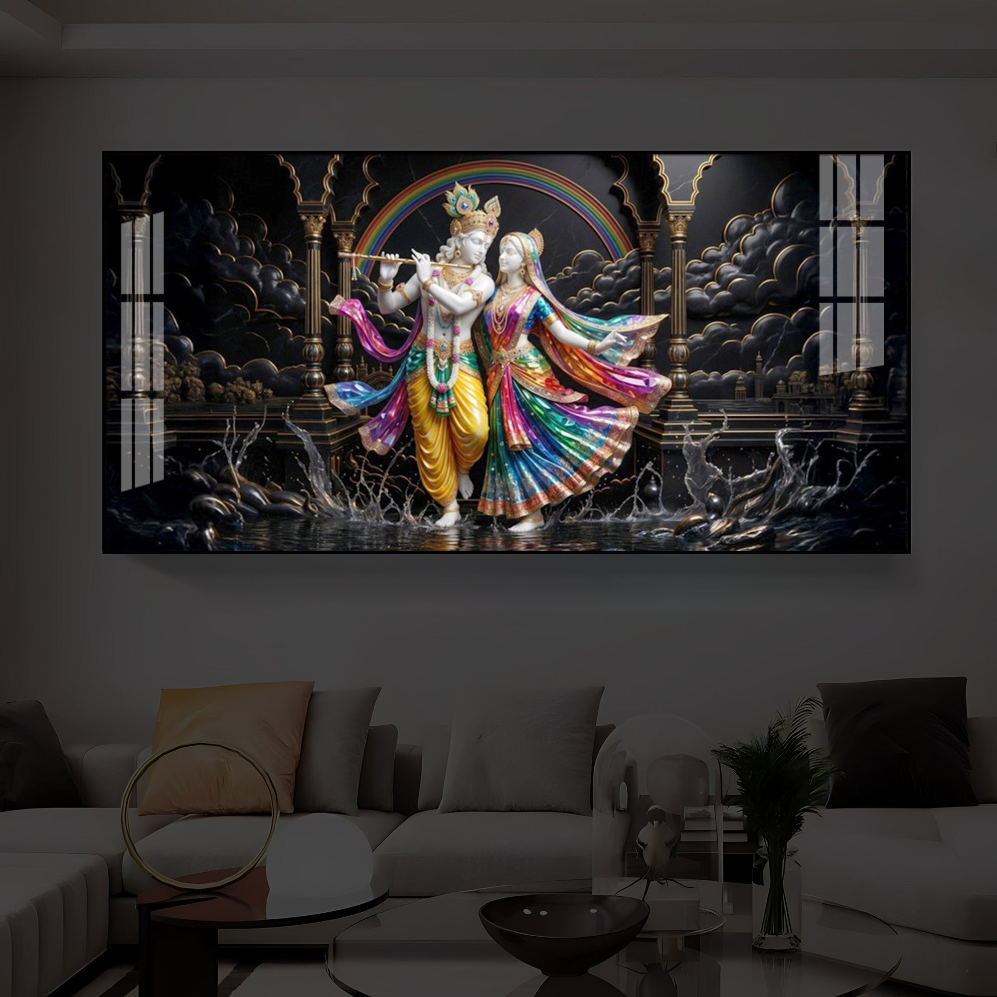 Eternal Radha & Krishna Modern Luxury Backlight Horizontal Wall Art