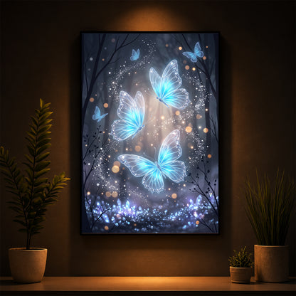 Luminous Crystal Blue Butterflies Modern Luxury Backlight Vertical Wall Art