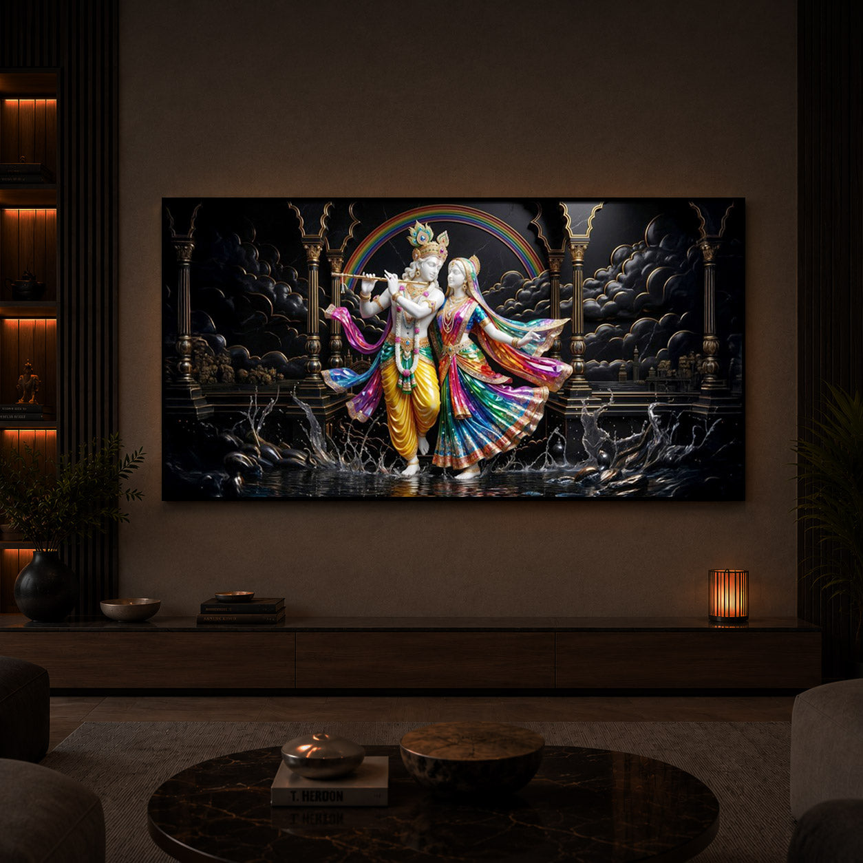 Eternal Radha & Krishna Modern Luxury Backlight Horizontal Wall Art