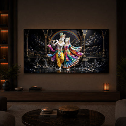 Eternal Radha & Krishna Modern Luxury Backlight Horizontal Wall Art