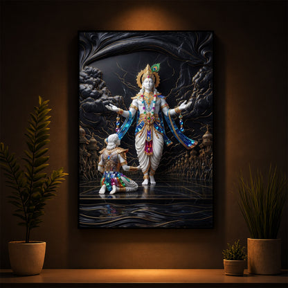 Lord Krishna With Arjuna Modern Luxury Backlight Vertical Wall Art