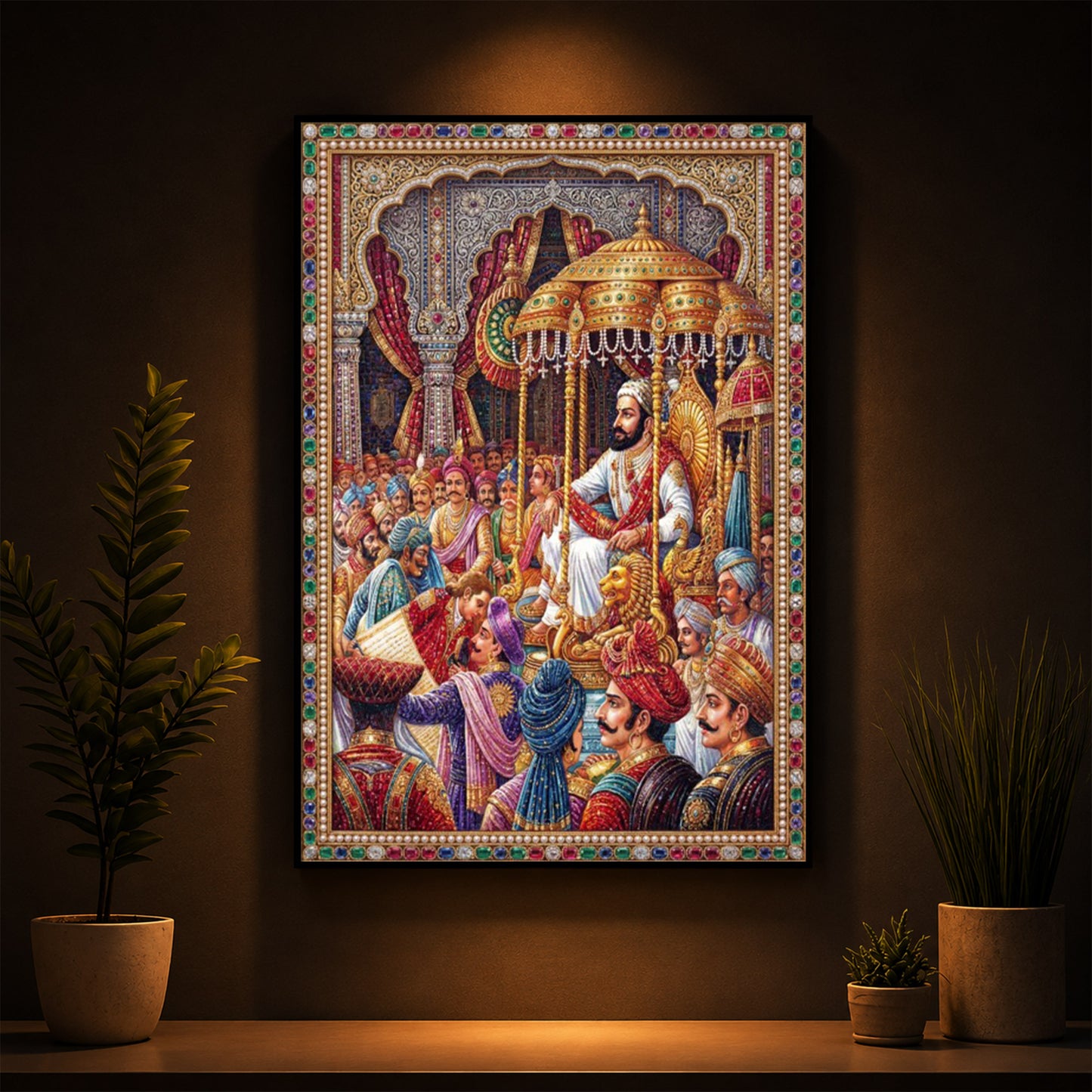 Darbar of Chhatrapati Shivaji Maharaj Modern Luxury Backlight Vertical Wall Art