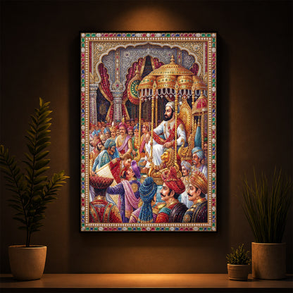 Darbar of Chhatrapati Shivaji Maharaj Modern Luxury Backlight Vertical Wall Art