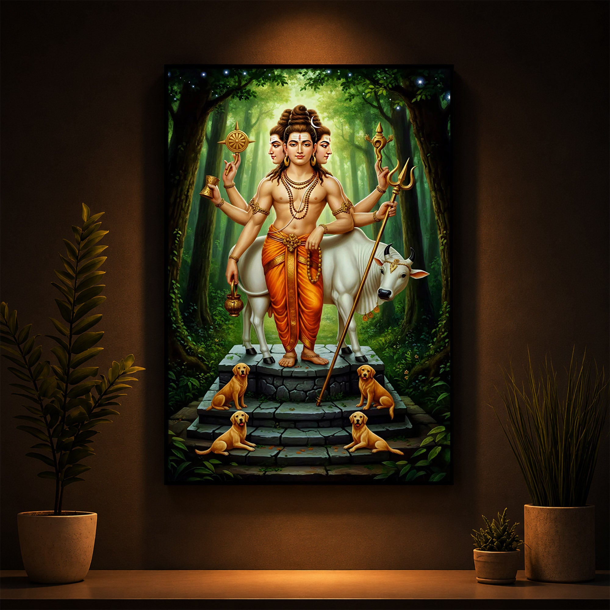 Jai Guru Dattatreya Modern Luxury Backlight Vertical Wall Art