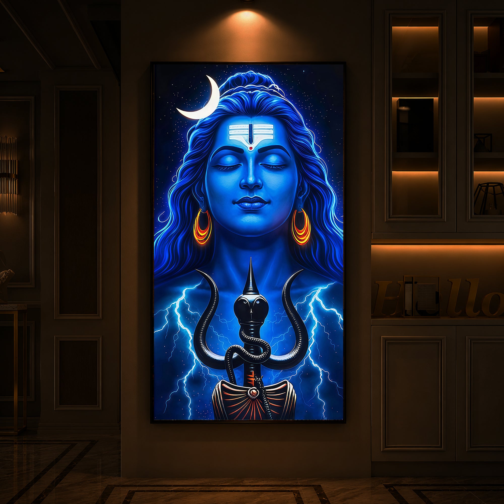 Lord Shiva Trishul Modern Luxury Backlight Vertical Wall Art