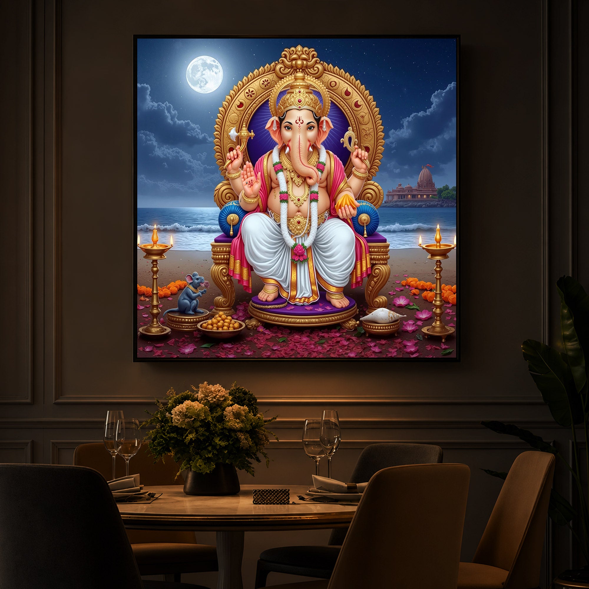 Shree Ganesh Ji Modern Luxury Backlight Square Wall Art