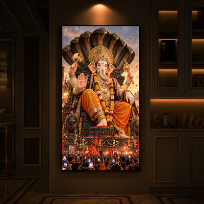 Lalbaugcha Raja Divine Darshan Modern Luxury Backlight Vertical Wall Art