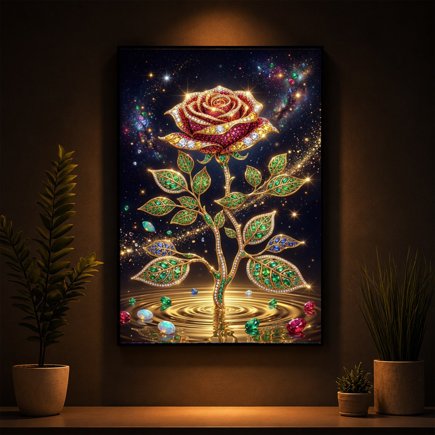 Rose Modern Luxury Backlight Vertical Wall Art