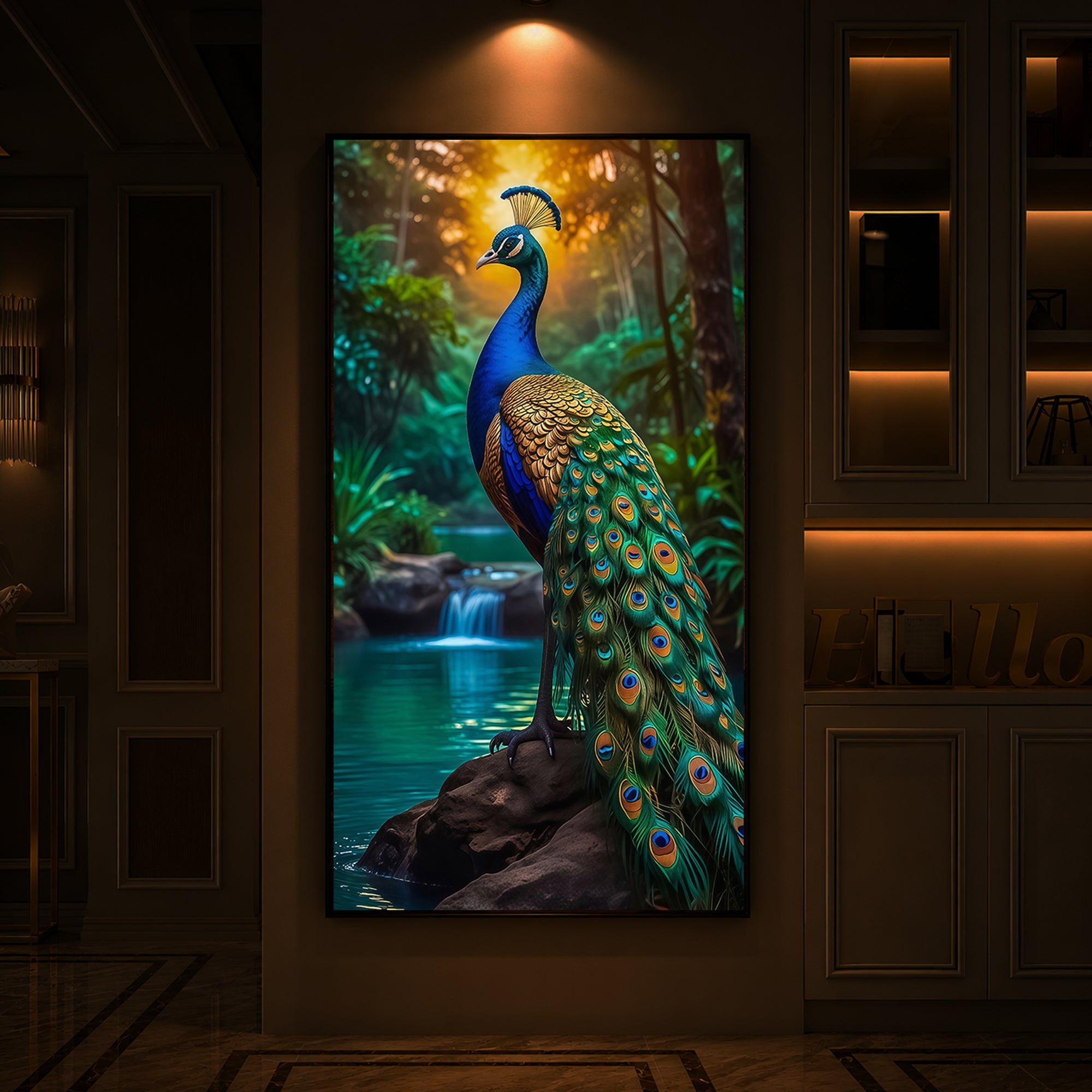 The Peacock Modern Luxury Backlight Vertical Wall Art