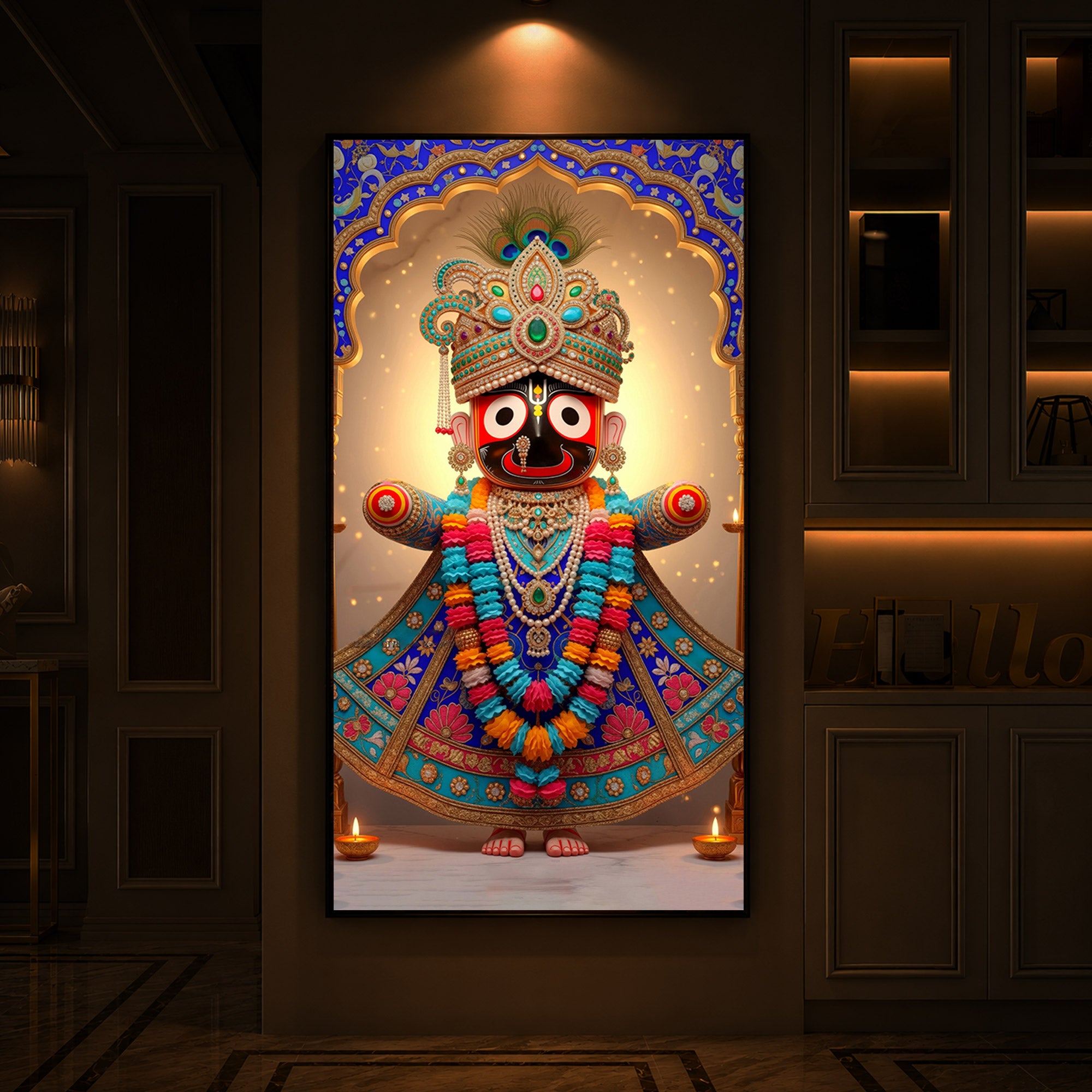 Jai Shri Jagannath Ji Modern Luxury Backlight Vertical Wall Art