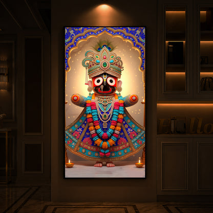 Jai Shri Jagannath Ji Modern Luxury Backlight Vertical Wall Art