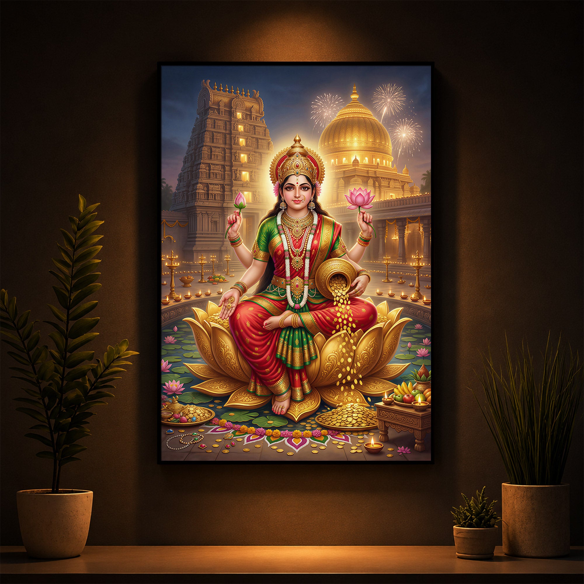 Lakshmi Ji Modern Luxury Backlight Vertical Wall Art