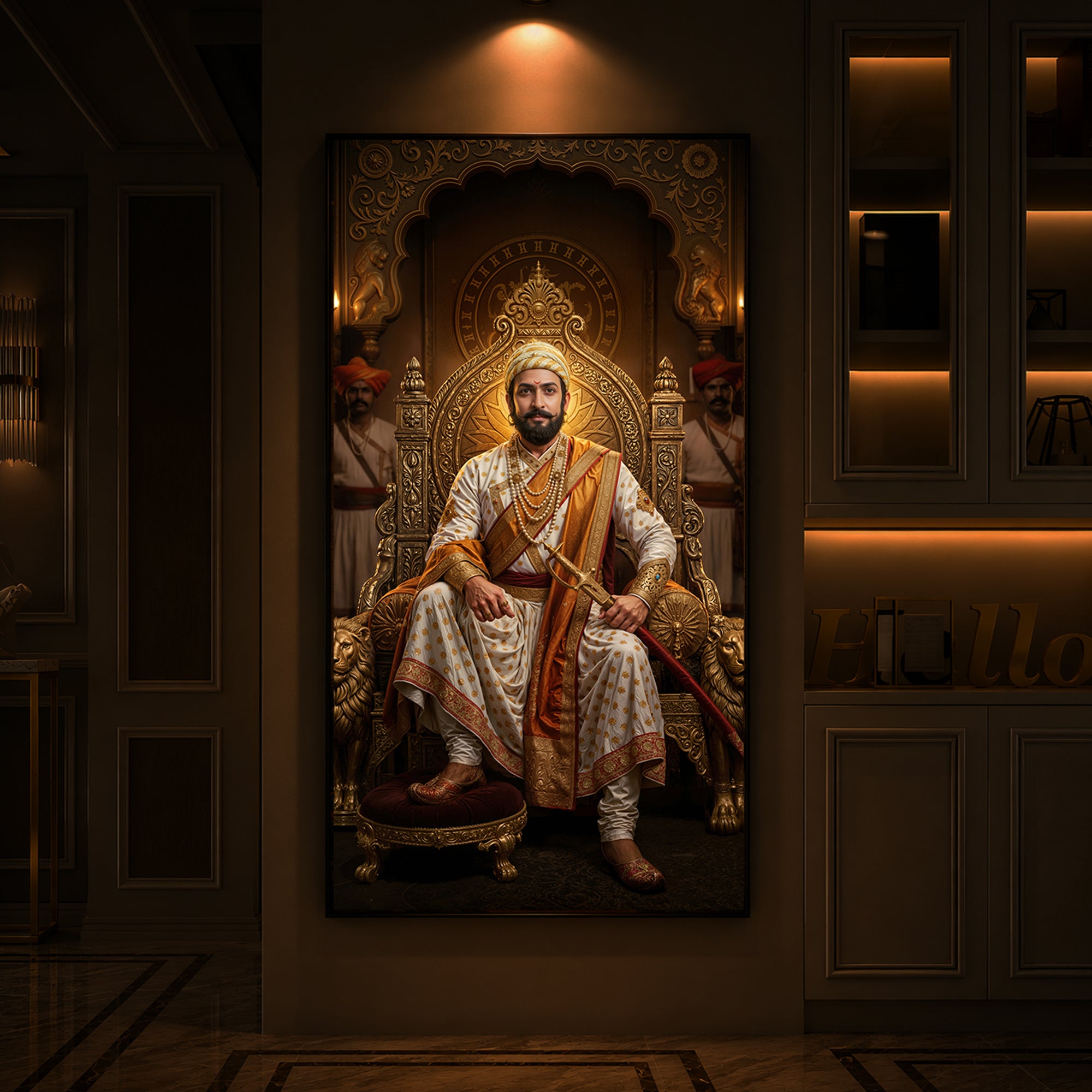 Shivaji Maharaj Modern Luxury Backlight Vertical Wall Art