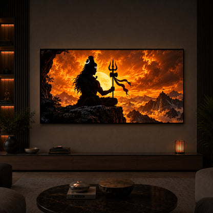 Shiva With Trishul Modern Luxury Backlight Horizontal Wall Art