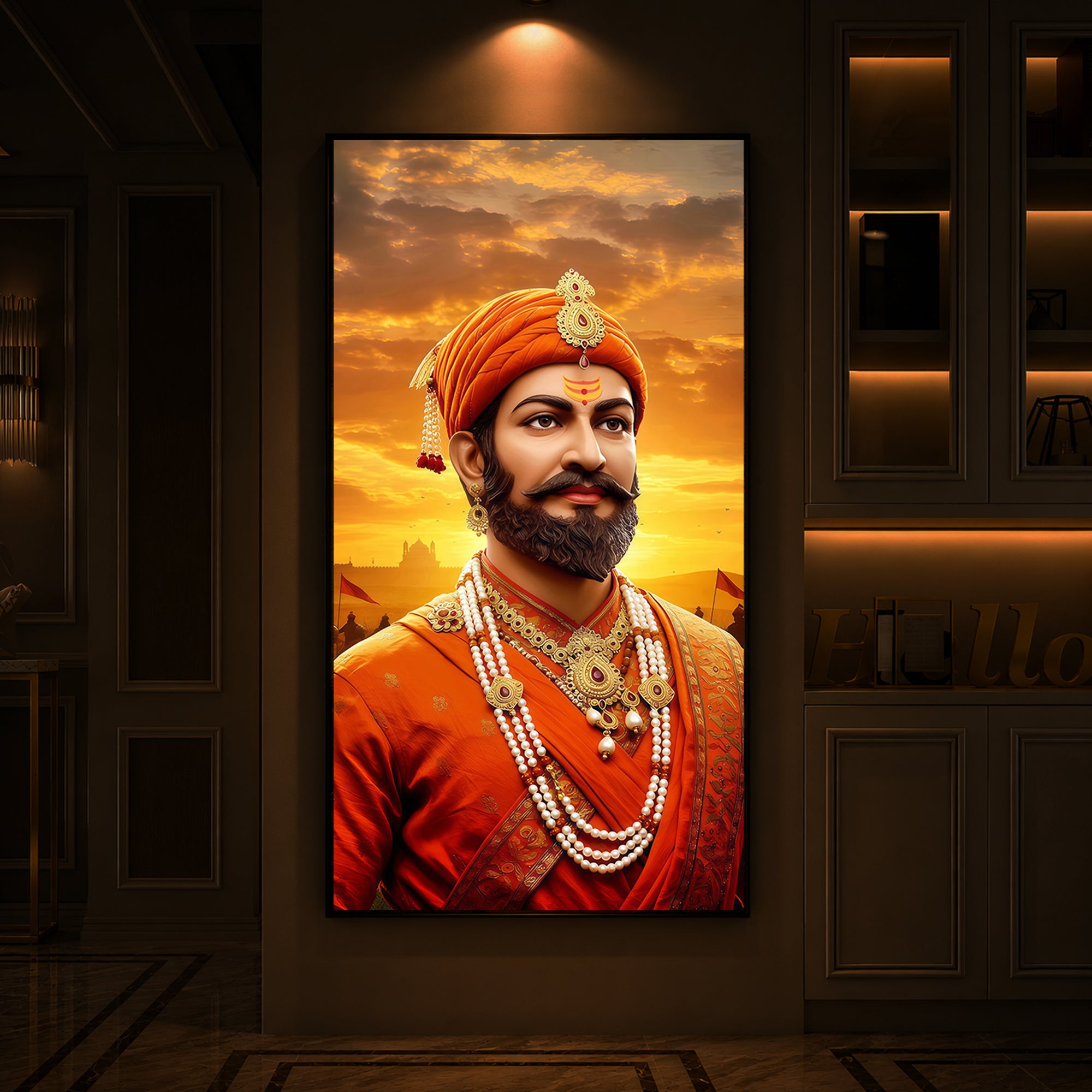 Chhatrapati Shivaji Maharaj Modern Luxury Backlight Vertical Wall Art