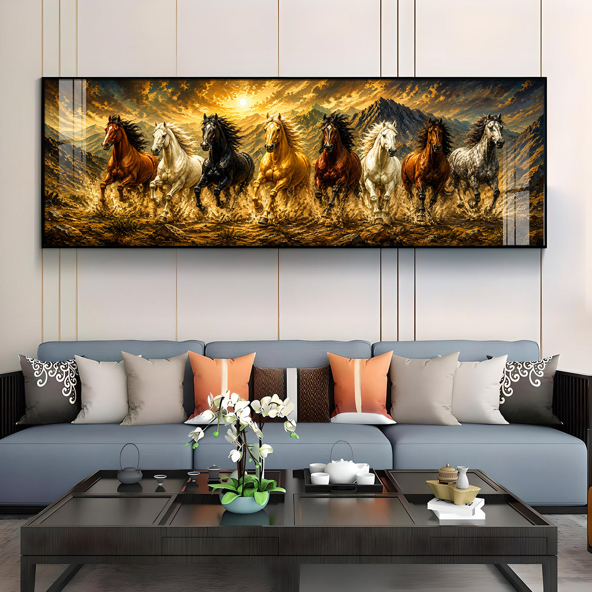 Eight Horses Mountains Premium Acrylic Horizontal Wall Art