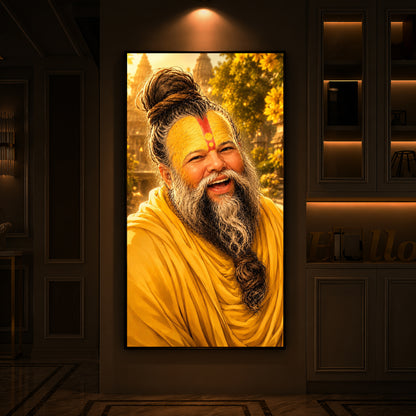 Shri Premanand Ji Maharaj Modern Luxury Backlight Vertical Wall Art
