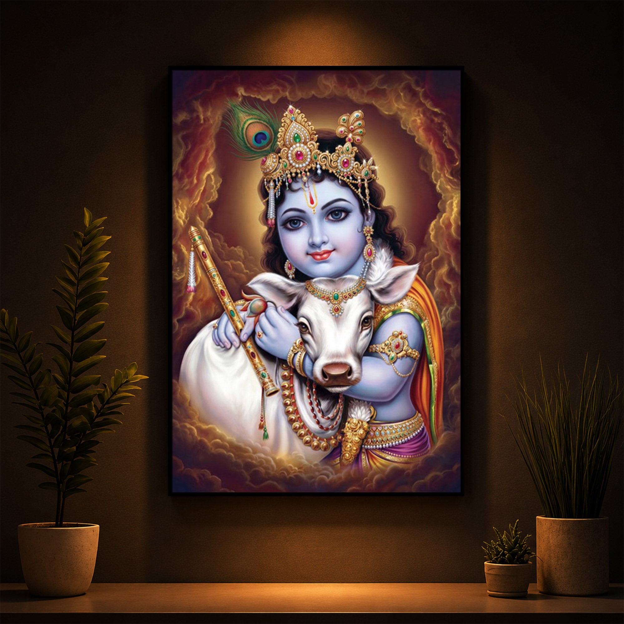 Sri krishna God Modern Luxury Backlight Vertical Wall Art