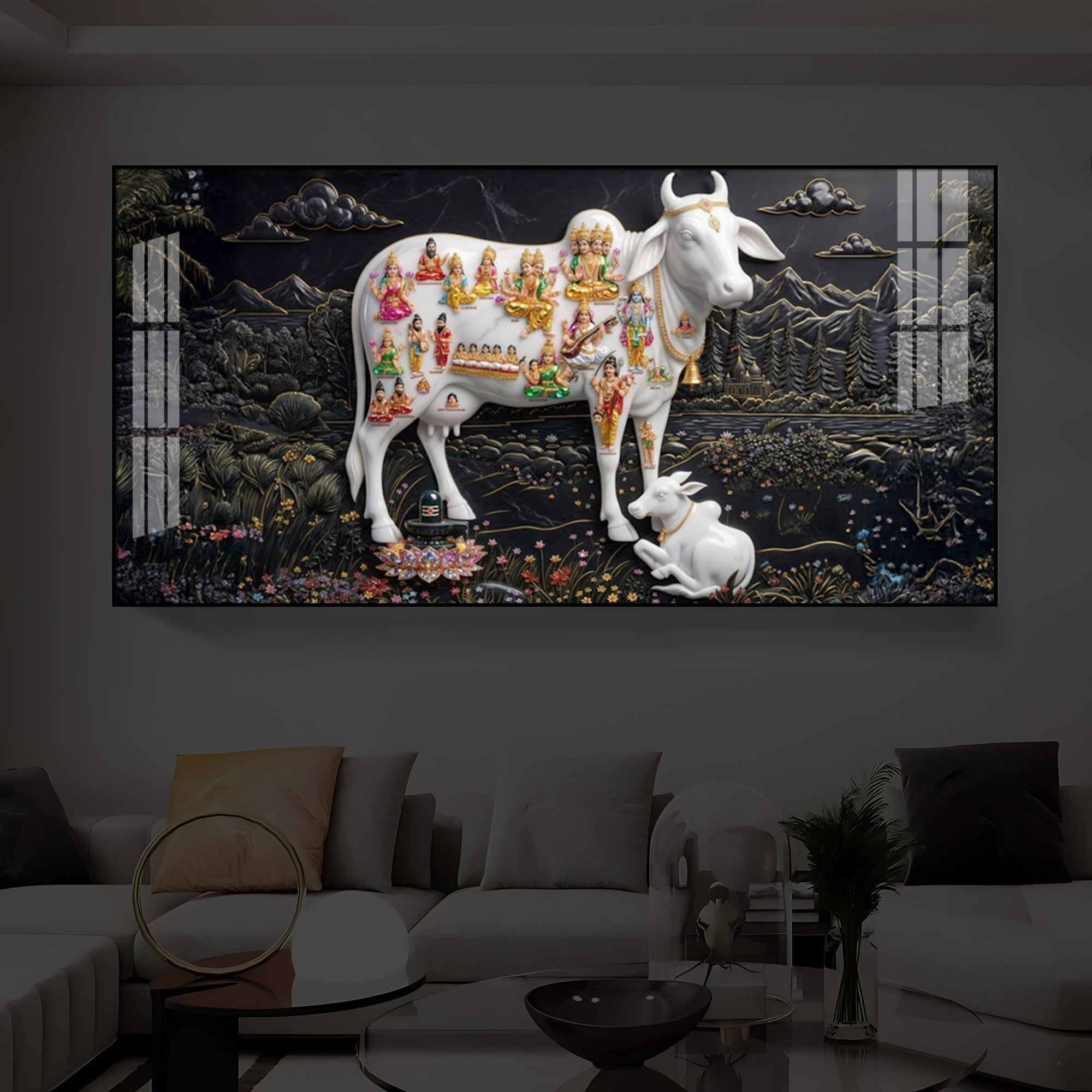Decorative Kamdhenu Modern Luxury Backlight Horizontal Wall Art