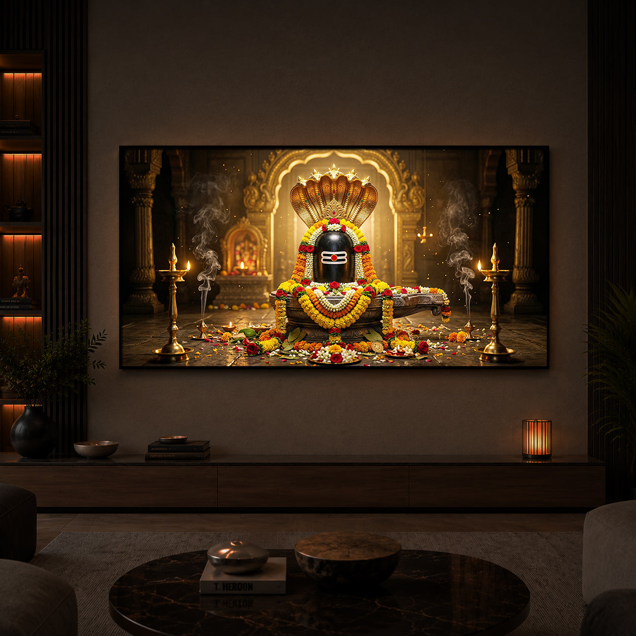 Mahadeva Shivling Modern Luxury Backlight Horizontal Wall Art