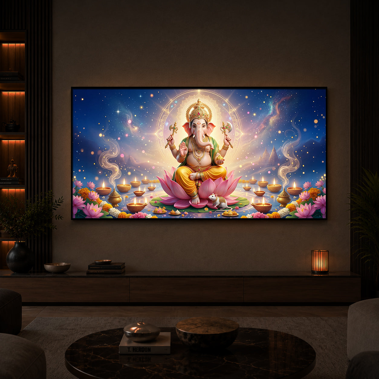 Shree Ganesh Ji Modern Luxury Backlight Horizontal Wall Art