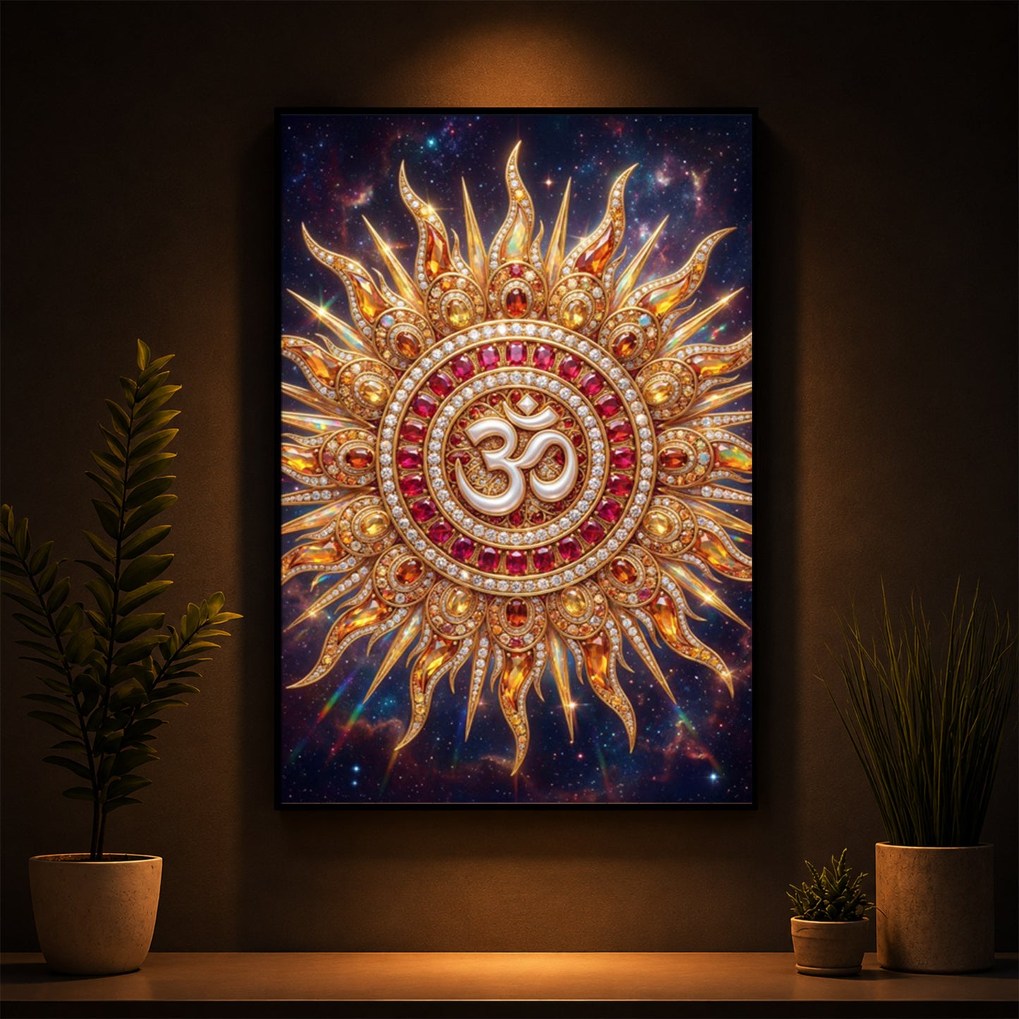 Spiritual White Om Modern Luxury Backlight Vertical Wall Art