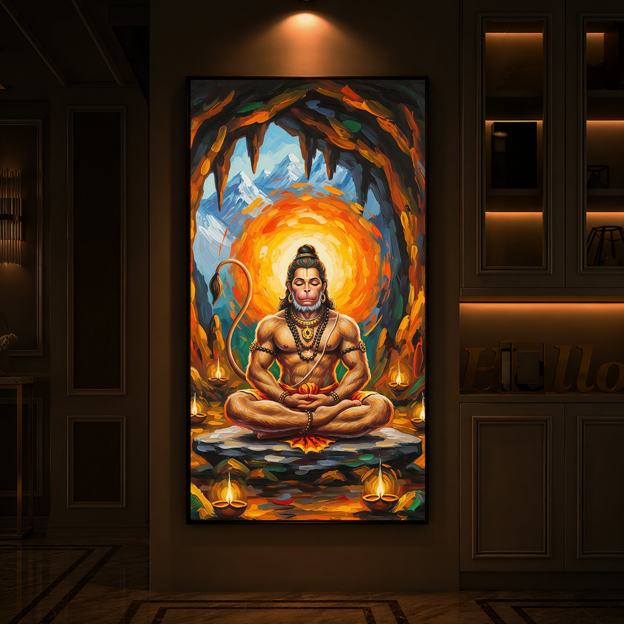 Lord Hanuman Ji Modern Luxury Backlight Vertical Wall Art