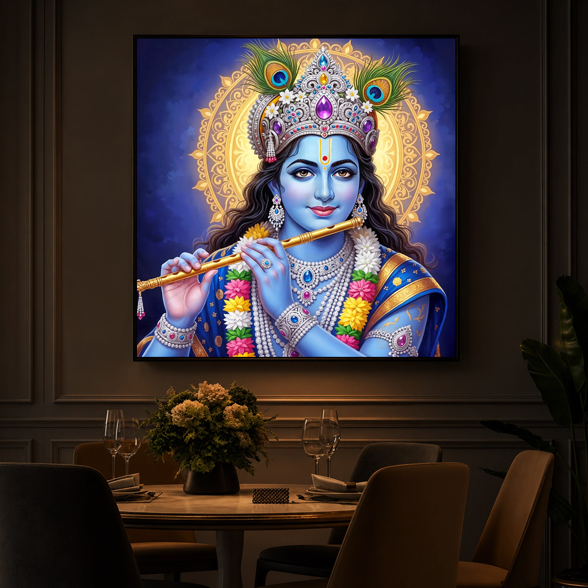 Jai Shree Krishna Modern Luxury Backlight Square Wall Art