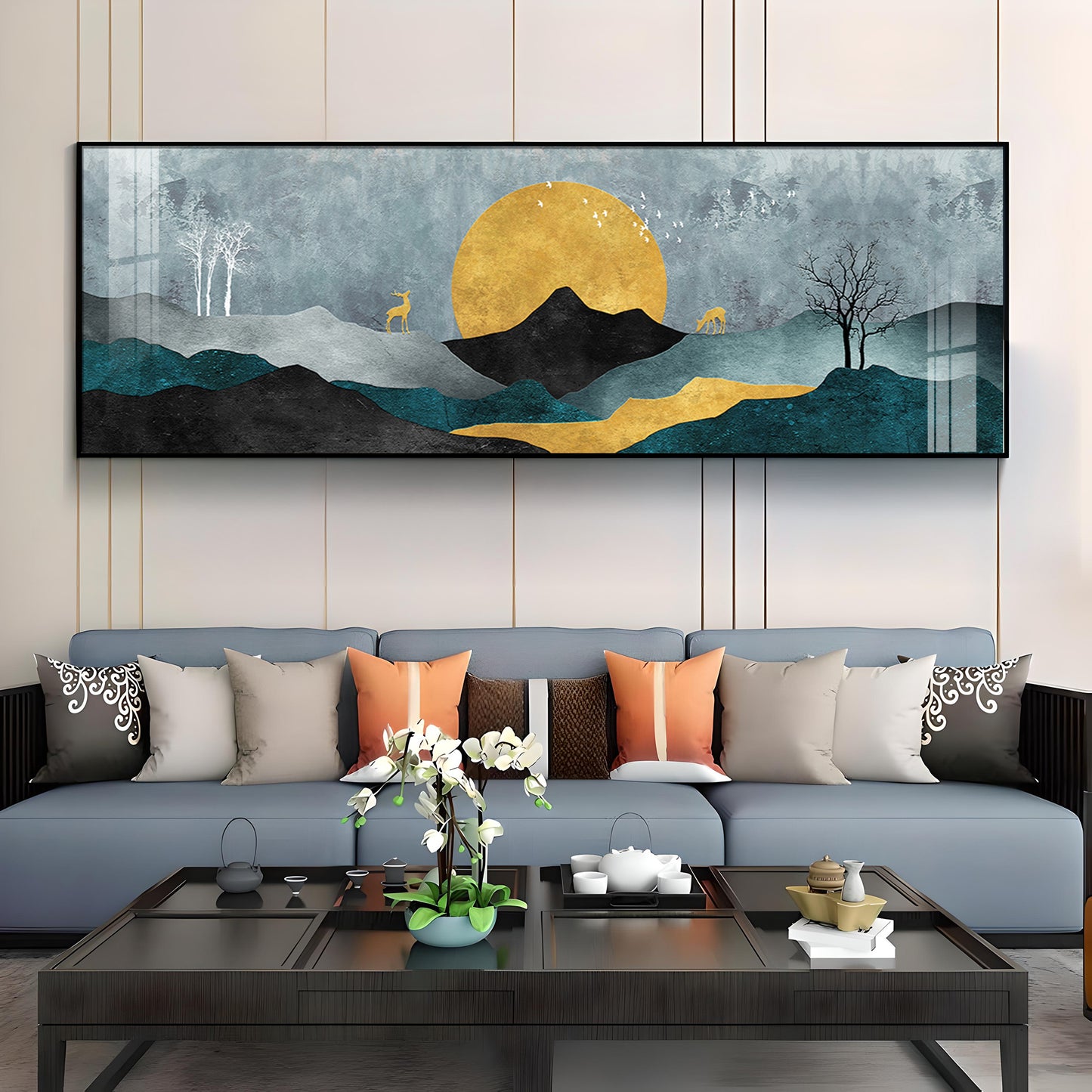 Mountains Sunrise Deer Premium Acrylic Horizontal Wall Art