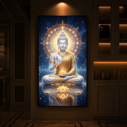 Blessings Of Buddha Modern Luxury Backlight Vertical Wall Art